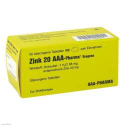 Zink 20 AAA-Pharma® Dragees, 50 überzog. Tbl.